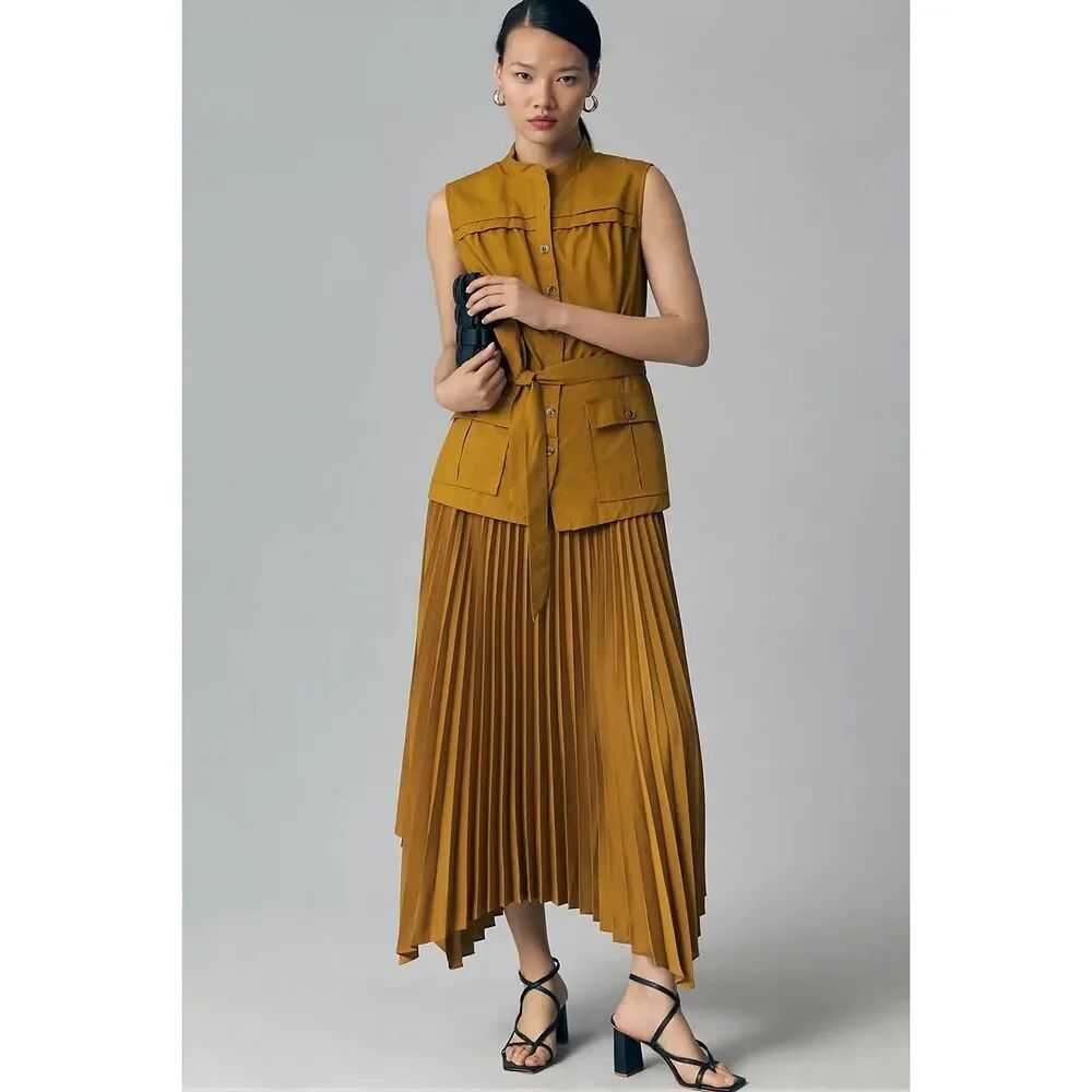Anthropologie Pleated Sleeveless Midi Dress - Picture 2 of 13